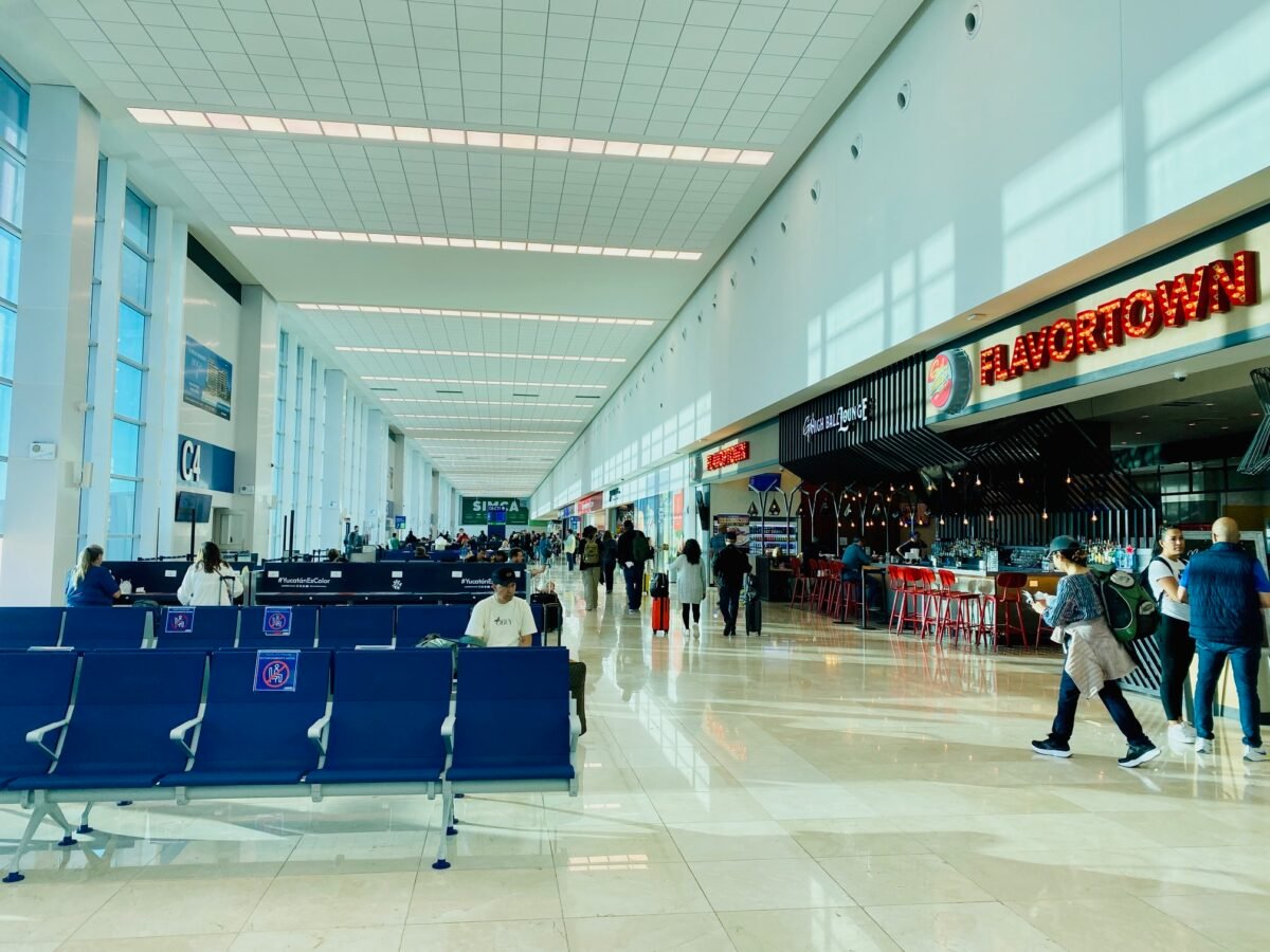 Merida International Airport Arrival and Departure Gates with Restaurants