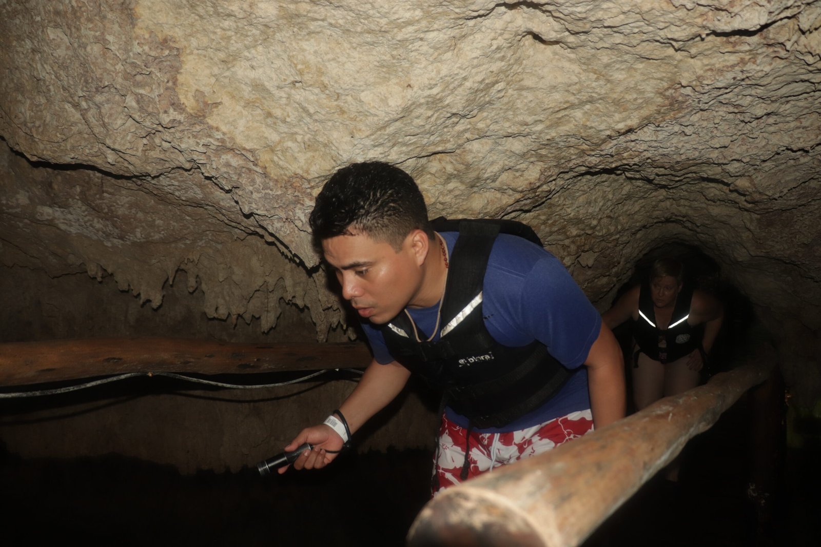 Angel Rodrigez inside a closed cenote in Riviera Maya Mexico