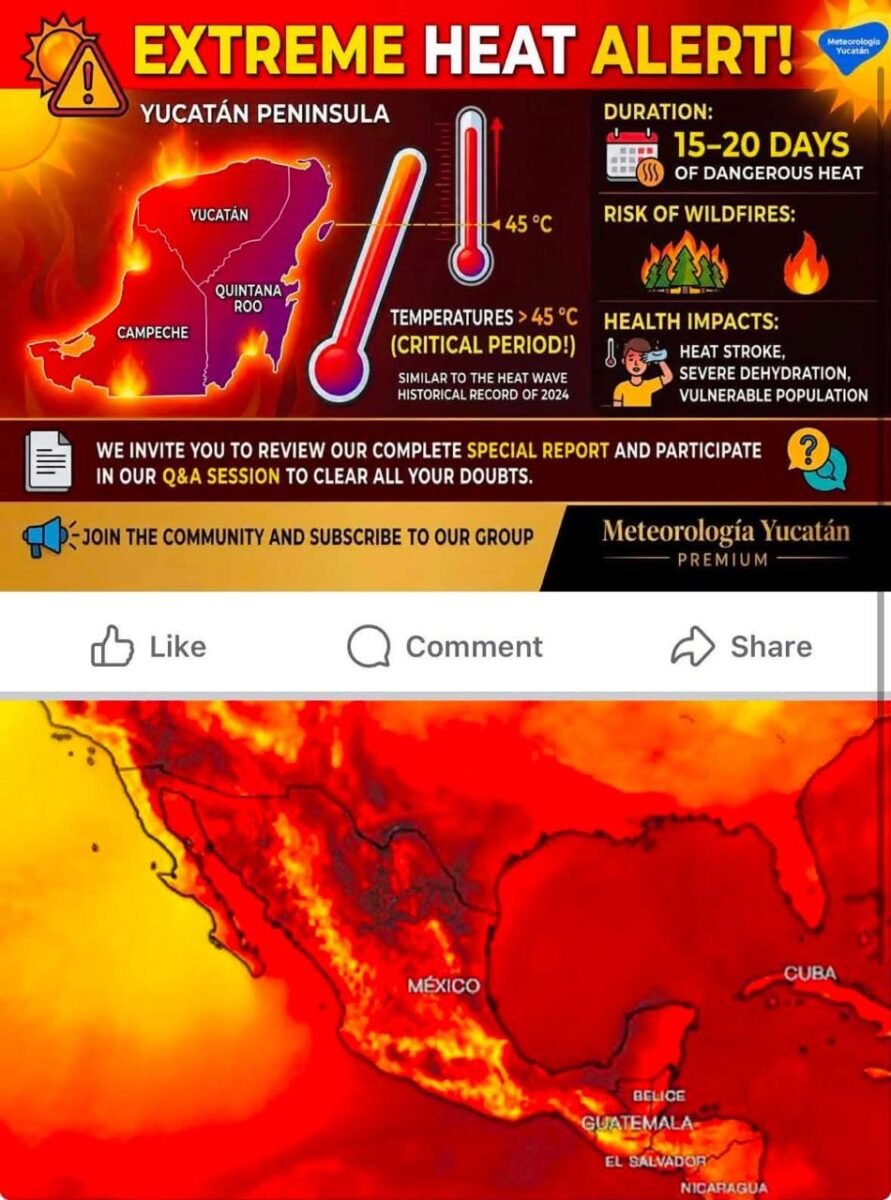 Extreme heat alert from local news source in Merida Yucatan