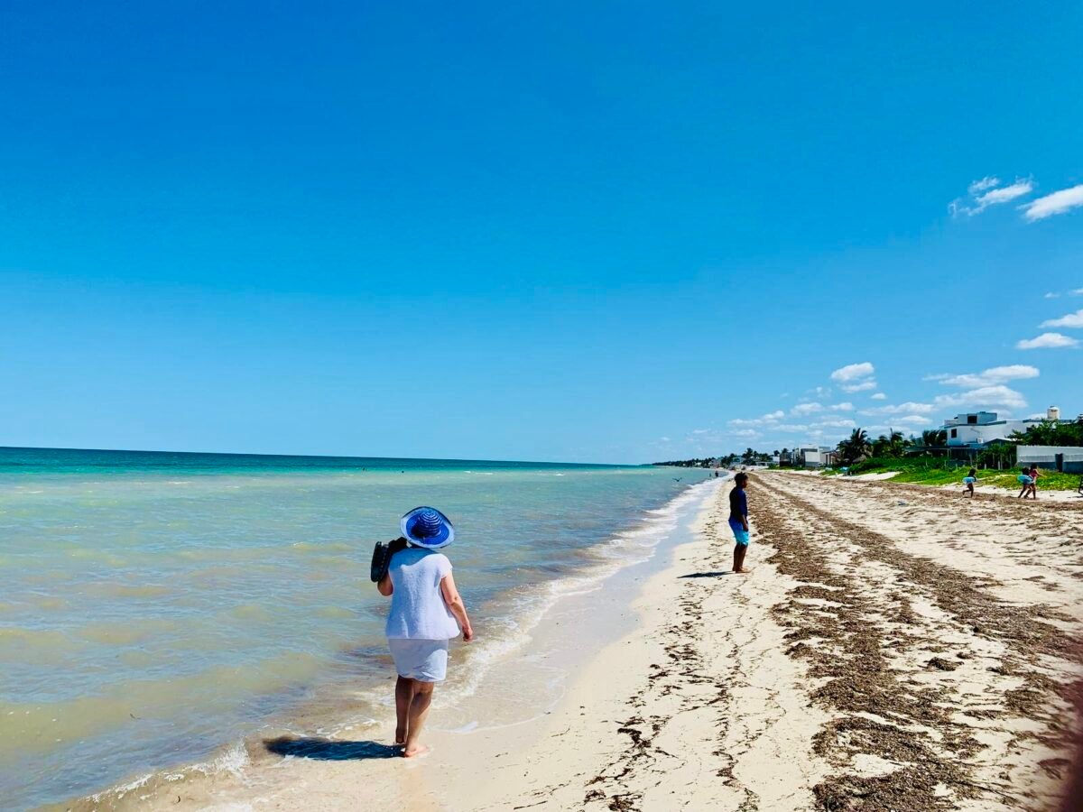 People on the beach in Progreso Yucatan Mexico