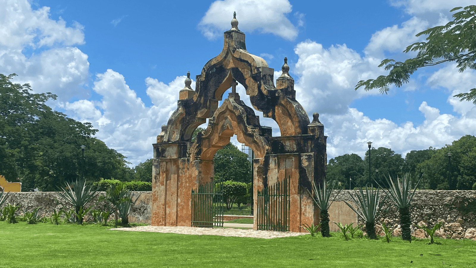 Main entrance gate in moorish style of Hacienda Yaxkopoil outside merida Mexico