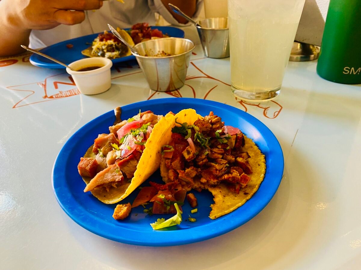 Plate of tacos at a local taqueria in Santa lucia neighborhood Merida Mexico