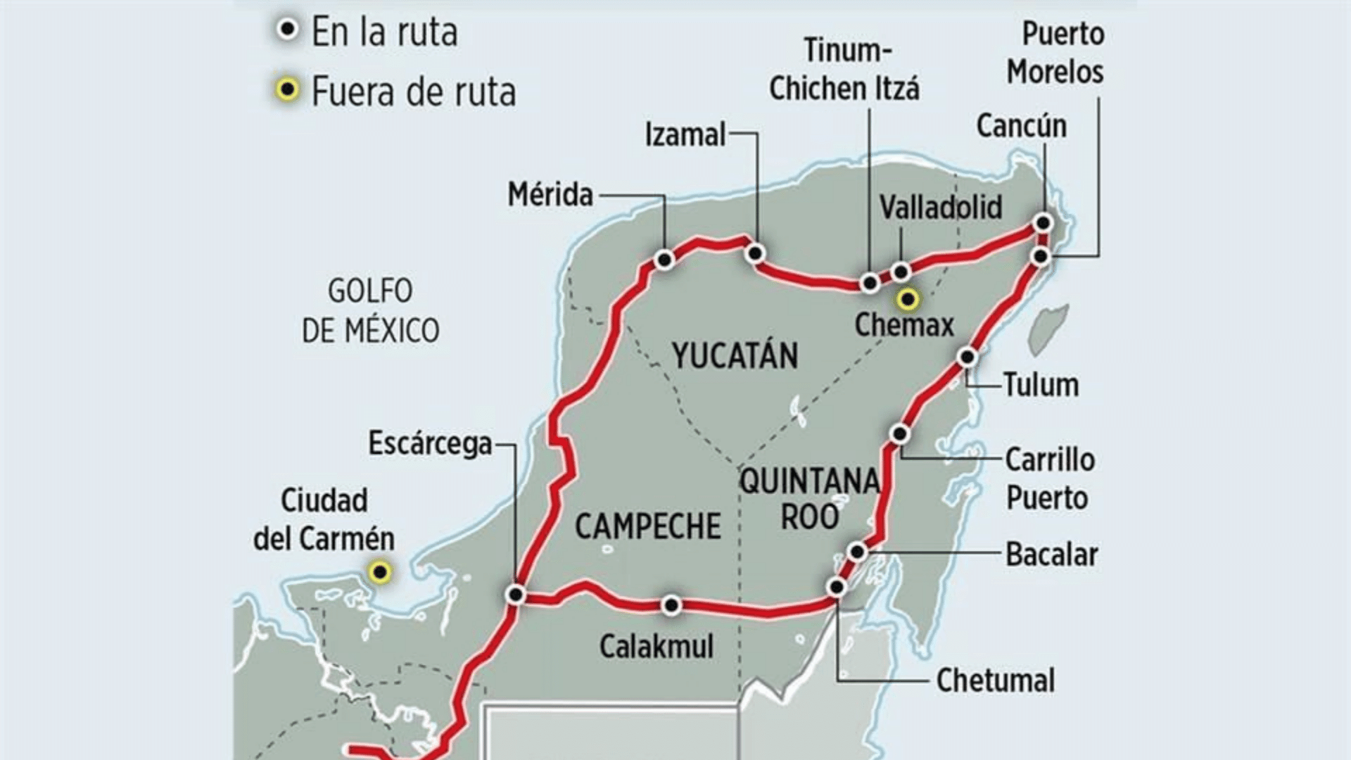 Map of the Tren Maya for the Yucatan Peninsula