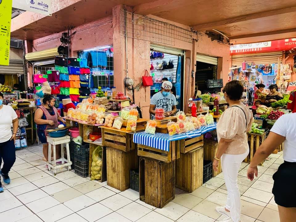 Vibrant produce and food stalls inside the Lucas de Gálvez municipal market in Mérida, Yucatán