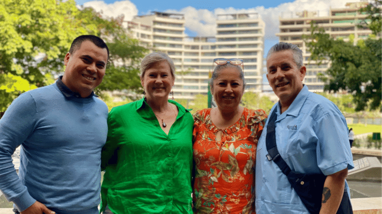 Amy Jones and Angel Rodriguez with private research tour clients in Mérida, Yucatán