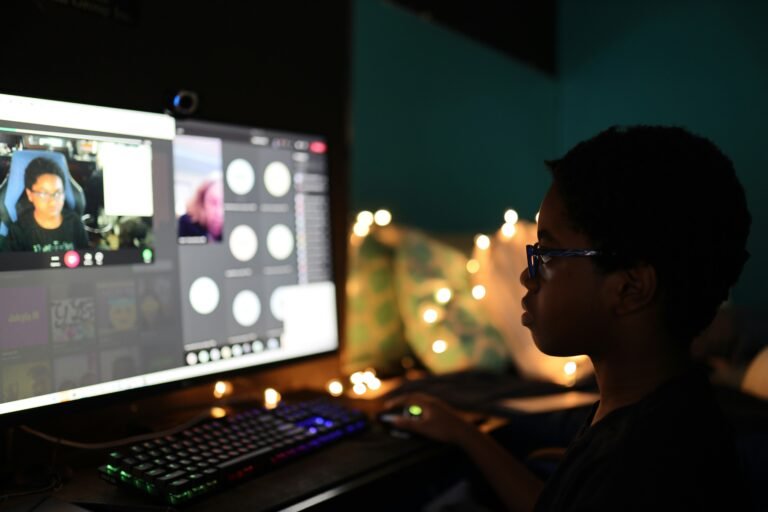 Child in an online virtual school learning environment